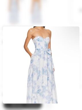 Bardot Strapless Pastel Blue Floral Bustier Maxi Dress
